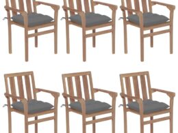 vidaXL Stackable Patio Chairs with Cushions 6 pcs Solid Teak Wood