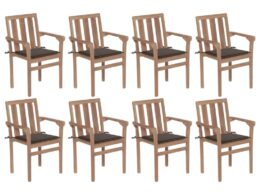 vidaXL Stackable Patio Chairs with Cushions 8 pcs Solid Teak Wood