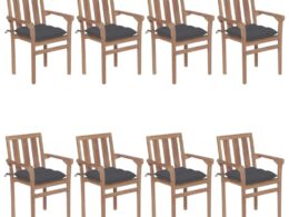 vidaXL Stackable Patio Chairs with Cushions 8 pcs Solid Teak Wood