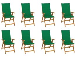 vidaXL Folding Patio Chairs with Cushions 8 pcs Solid Acacia Wood