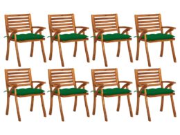 vidaXL Patio Chairs with Cushions 8 pcs Solid Acacia Wood