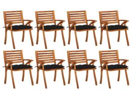 vidaXL Patio Chairs with Cushions 8 pcs Solid Acacia Wood