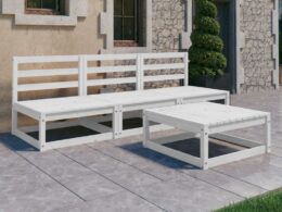 vidaXL 4 Piece Patio Lounge Set White Solid Pinewood