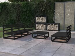 vidaXL 6 Piece Patio Lounge Set Black Solid Pinewood