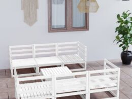 vidaXL 7 Piece Patio Lounge Set White Solid Pinewood