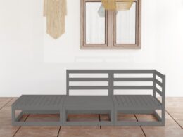vidaXL 3 Piece Patio Lounge Set Gray Solid Pinewood