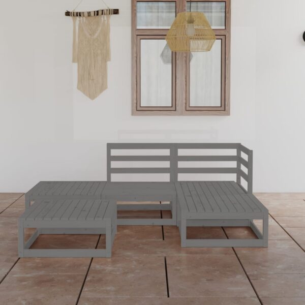 vidaXL 5 Piece Patio Lounge Set Gray Solid Pinewood