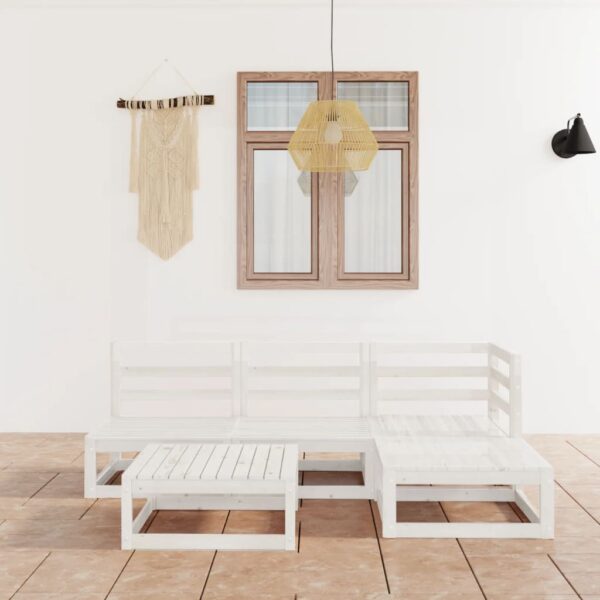 vidaXL 5 Piece Patio Lounge Set White Solid Pinewood