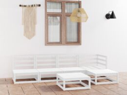 vidaXL 6 Piece Patio Lounge Set White Solid Pinewood