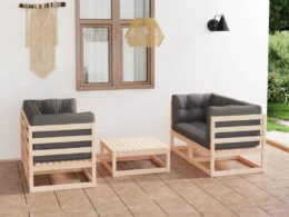 vidaXL 5 Piece Patio Lounge Set with Cushions Solid Pinewood