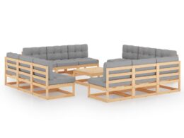vidaXL 13 Piece Patio Lounge Set with Cushions Solid Pinewood