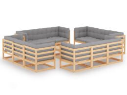 vidaXL 13 Piece Patio Lounge Set with Cushions Solid Pinewood