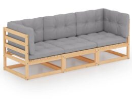 vidaXL 3-Seater Patio Sofa with Cushions Solid Pinewood
