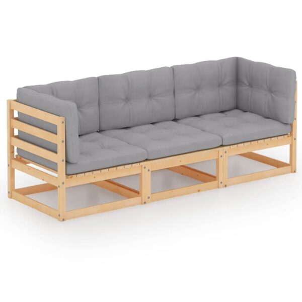 vidaXL 3-Seater Patio Sofa with Cushions Solid Pinewood