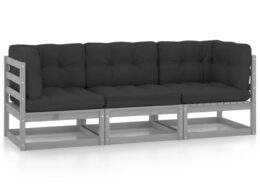 vidaXL 3-Seater Patio Sofa with Cushions Solid Pinewood