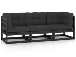 vidaXL 3-Seater Patio Sofa with Cushions Solid Pinewood