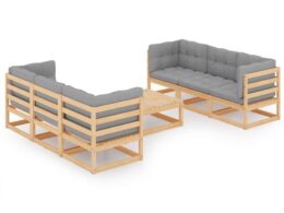 vidaXL 7 Piece Patio Lounge Set with Cushions Solid Pinewood