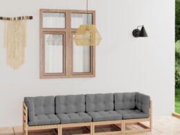 vidaXL 4-Seater Patio Sofa with Cushions Solid Wood Pine
