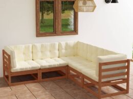 vidaXL 5 Piece Patio Lounge Set with Cushions Solid Pinewood