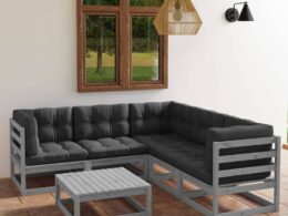 vidaXL 6 Piece Patio Lounge Set with Cushions Solid Pinewood