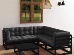 vidaXL 6 Piece Patio Lounge Set with Cushions Solid Pinewood
