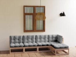 vidaXL 5 Piece Patio Lounge Set with Cushions Solid Wood Pine