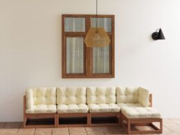 vidaXL 5 Piece Patio Lounge Set with Cushions Solid Pinewood