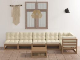 vidaXL 7 Piece Patio Lounge Set with Cushions Solid Pinewood