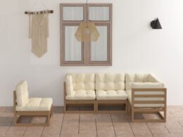 vidaXL 5 Piece Patio Lounge Set with Cushions Solid Pinewood