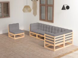 vidaXL 6 Piece Patio Lounge Set with Cushions Solid Pinewood