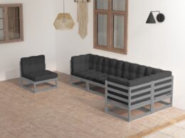 vidaXL 6 Piece Patio Lounge Set with Cushions Solid Pinewood