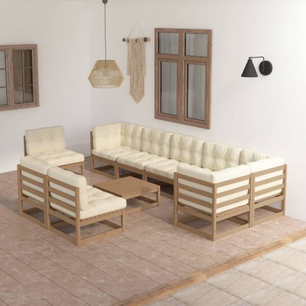 vidaXL 10 Piece Patio Lounge Set with Cushions Solid Pinewood