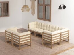 vidaXL 7 Piece Patio Lounge Set with Cushions Solid Pinewood