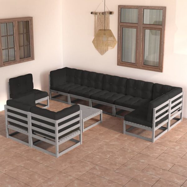 vidaXL 10 Piece Patio Lounge Set with Cushions Solid Pinewood