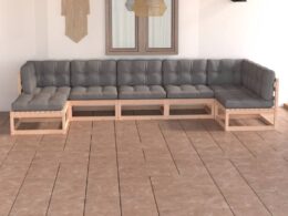 vidaXL 7 Piece Patio Lounge Set with Cushions Solid Pinewood