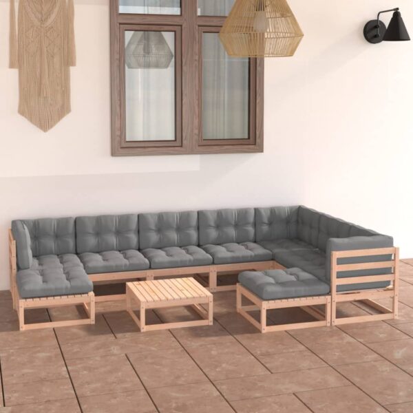 vidaXL 10 Piece Patio Lounge Set with Cushions Solid Wood Pine