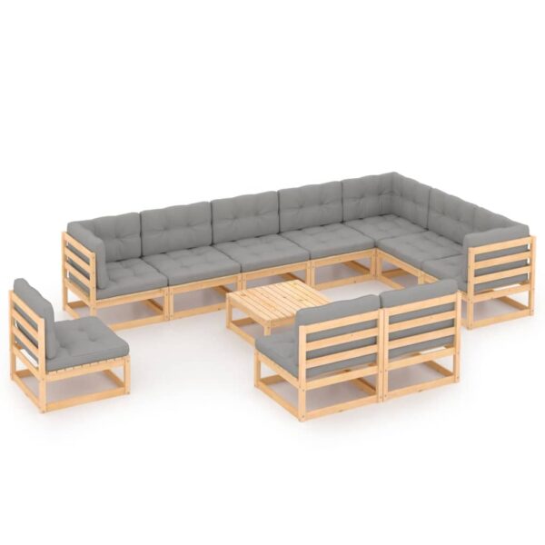 vidaXL 11 Piece Patio Lounge Set with Cushions Solid Pinewood