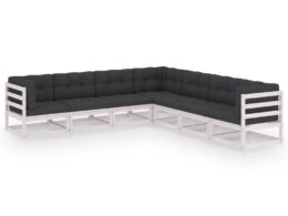 vidaXL 7 Piece Patio Lounge Set with Cushions White Solid Pinewood