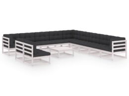 vidaXL 12 Piece Patio Lounge Set with Cushions White Solid Pinewood