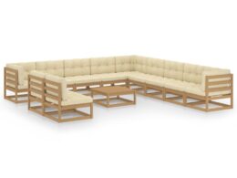 vidaXL 12 Piece Patio Lounge Set&Cushions Honey Brown Solid Pinewood