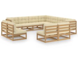 vidaXL 11 Piece Patio Lounge Set&Cushions Honey Brown Solid Pinewood