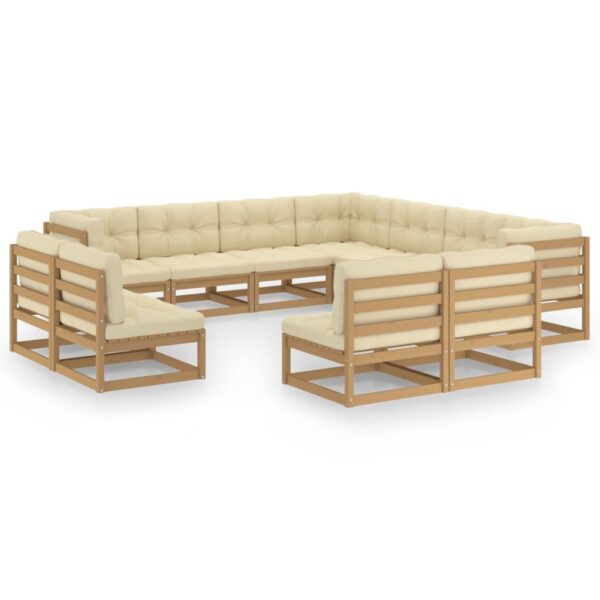 vidaXL 11 Piece Patio Lounge Set&Cushions Honey Brown Solid Pinewood