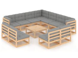 vidaXL 12 Piece Patio Lounge Set with Cushions Solid Pinewood