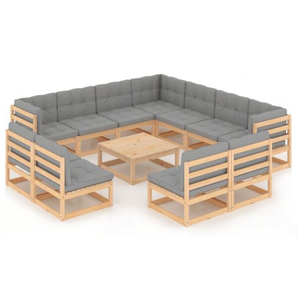 vidaXL 12 Piece Patio Lounge Set with Cushions Solid Pinewood