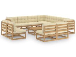vidaXL 12 Piece Patio Lounge Set&Cushions Honey Brown Solid Pinewood