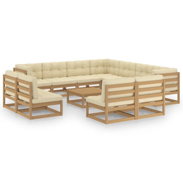 vidaXL 12 Piece Patio Lounge Set&Cushions Honey Brown Solid Pinewood