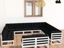 vidaXL 12 Piece Patio Lounge Set with Cushions White Solid Pinewood