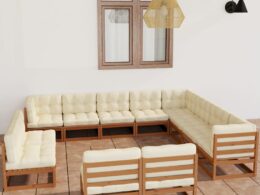 vidaXL 12 Piece Patio Lounge Set&Cushions Honey Brown Solid Pinewood