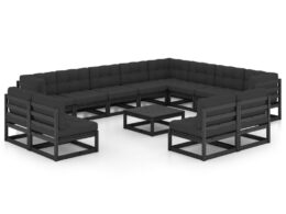 vidaXL 13 Piece Patio Lounge Set with Cushions Black Solid Pinewood