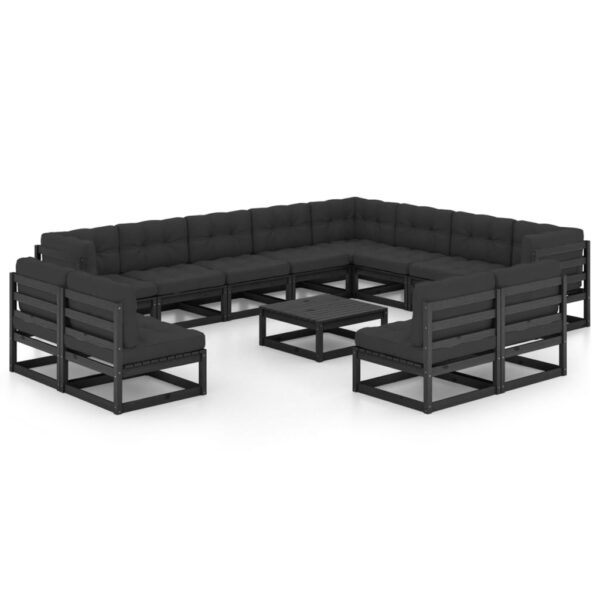 vidaXL 13 Piece Patio Lounge Set with Cushions Black Solid Pinewood